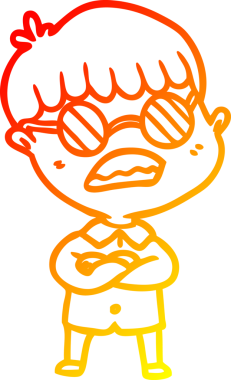 Bir insan tarafından çizilmiş gözlük takan çapraz kollu çizgi film karakteri.