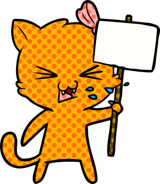 Bir insan tarafından çizilmiş çizgi film kedisi.