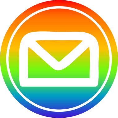 bir insan tarafından çizilmiş gökkuşağı gradyanı olan zarf harfli dairesel simge