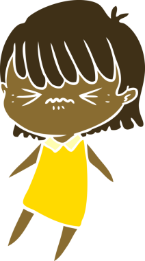 Bir insan tarafından çizilmiş düz renkli çizgi film kızı.