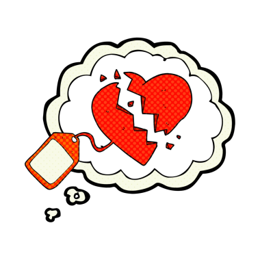 Bir insan tarafından çizilmiş kırık bir kalbe el yazısıyla çizilmiş baloncuk karikatür etiketi.