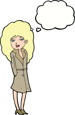 Bir insan tarafından çizilmiş düşünce balonlu kadın casus.