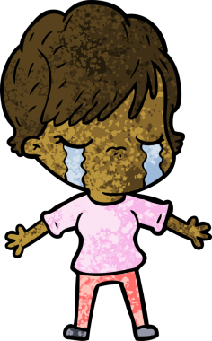 Bir insan tarafından çizilmiş ağlayan çizgi film kadını.