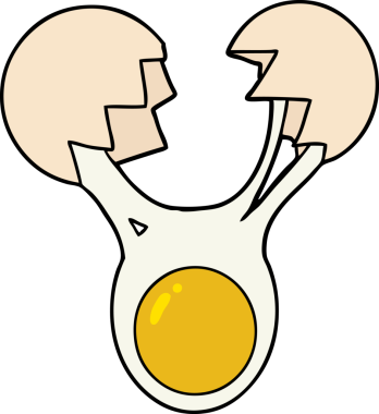 Bir insan tarafından çizilmiş kırık yumurta karikatürü.