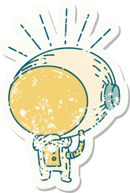 Bir insan tarafından çizilmiş dövme stili bir astronotun eski çıkartması.