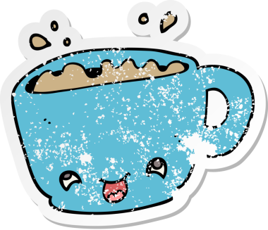 Bir insanın çizdiği bir fincan kahvenin sıkıntılı çıkartması.