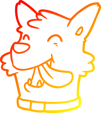 Bir insan tarafından çizilen gülen köpek suratının sıcak çizgi çizimi