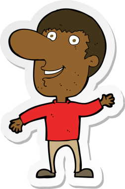 Bir insan tarafından çizilmiş bir karikatür el sallayan adamın çıkartması.