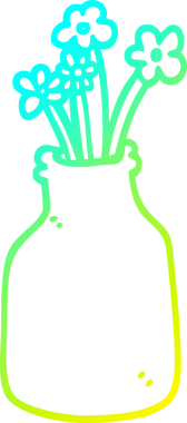 Bir insan tarafından çizilmiş vazoda bir karikatür çiçeğinin soğuk gradyan çizimi
