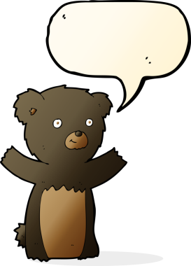 bir insan tarafından çizilmiş konuşma balonlu siyah ayı yavrusu.