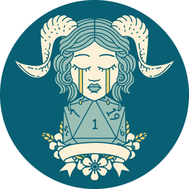 Retro Dövme Biçimi Ağlama Ağlama Doğal bir D20 zar atışıyla bir insan tarafından çizilmiş