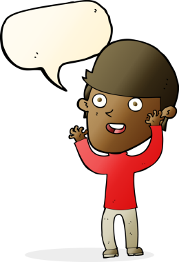 Bir insan tarafından çizilmiş konuşma balonlu mutlu adam çizgi filmi.