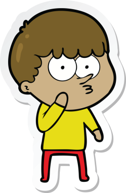 Bir insan tarafından çizilmiş meraklı bir çocuğun çıkartması.