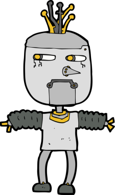 Bir insan tarafından çizilmiş çizgi film robotu