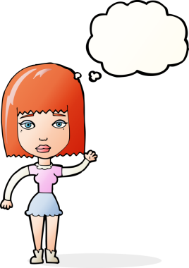 Bir insan tarafından çizilmiş düşünce balonlu bir kadın.