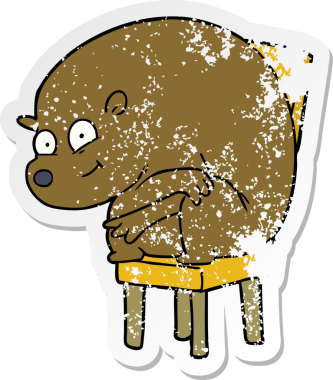 Bir insan tarafından çizilmiş sandalyeye oturan karikatür ayısının sıkıntılı çıkartması.