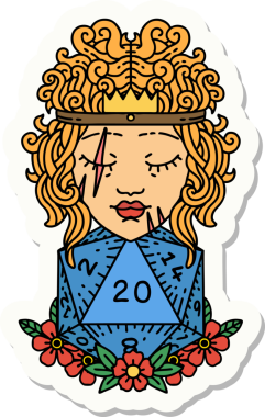 Bir insan tarafından çizilmiş 20 zarlı bir insan barbarının çıkartması.