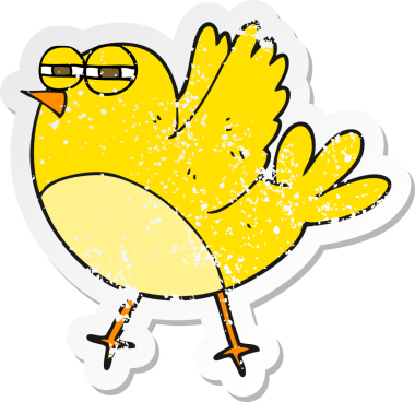 Bir insan tarafından çizilmiş karikatür kuşunun gerilmiş çıkartması.