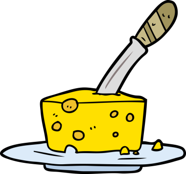 Bir insan tarafından çizilmiş peynir kalıbında çizgi film bıçağı.