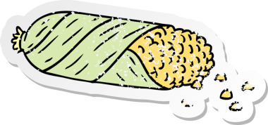 Bir insan tarafından çizilmiş mısır koçanı üzerine çizilmiş, kederli bir çizgi film karikatürü.