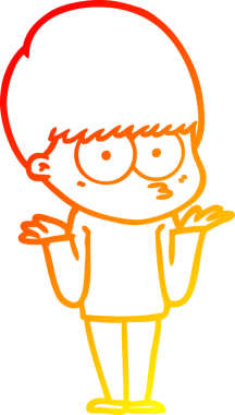 Kafası karışmış bir çizgi film çocuğunun insan tarafından çizilmiş omuzlarını silkmesi.