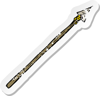 Bir insan tarafından çizilmiş ilkel bir mızrağın gerici, sıkıntılı çıkartması.