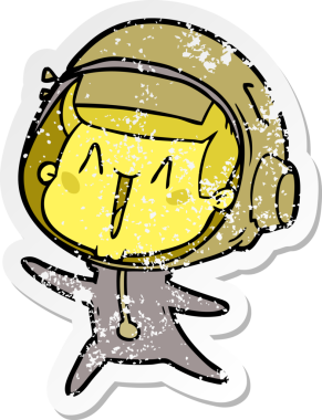 Bir insan tarafından çizilmiş mutlu bir astronotun sıkıntılı çıkartması.