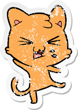 Bir insan tarafından çizilmiş bir karikatür tıslayan kedinin sıkıntılı çıkartması.