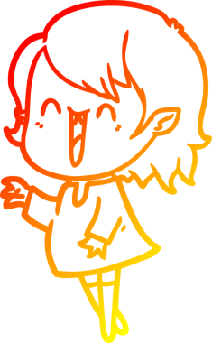 Bir insan tarafından çizilmiş sevimli, mutlu bir vampir kızın çizgi çizimi.