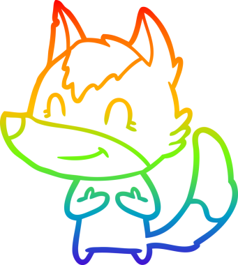 Gökkuşağı gradyan çizgisi. Bir insan tarafından çizilmiş dost bir kurt çizgi filmi.