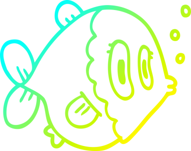 Bir insan tarafından çizilmiş bir karikatür balığının soğuk gradyan çizimi