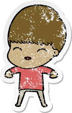 Bir insan tarafından çizilmiş mutlu çizgi film çocuğunun sıkıntılı çıkartması.