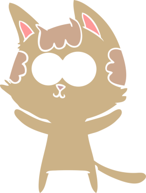 Bir insan tarafından çizilmiş mutlu düz renkli çizgi film kedisi