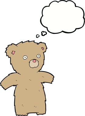 Bir insan tarafından çizilmiş düşünce balonlu oyuncak ayı.