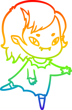 Gökkuşağı gradyan çizgi çizimi bir insan tarafından çizilmiş, arkadaş canlısı vampir bir kız.