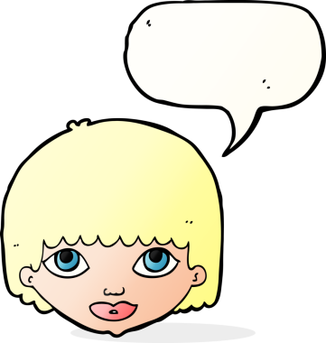 Bir insan tarafından çizilmiş konuşma baloncuğu olan bir kadın yüzü.