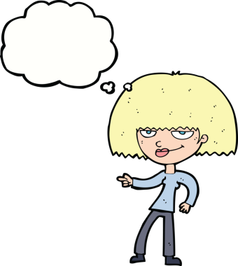 çizgi film mutlu kadın bir insan tarafından çizilen düşünce baloncuğu ile işaret