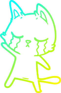 Bir insan tarafından çizilmiş ağlayan çizgi film kedisinin soğuk gradyan çizgisi.