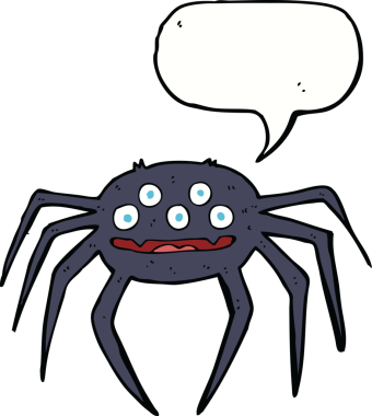 Bir insan tarafından çizilmiş konuşma balonlu cadılar bayramı örümceği çizgi filmi.