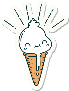 Bir insan tarafından çizilmiş dövme stili dondurma karakterinin çıkartması.