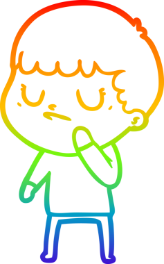 Gökkuşağı gradyan çizgi çizimi bir insan tarafından çizilmiş huysuz bir çocuk