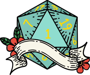 Retro Dövme Biçimi Doğal Bir d20 zar bir insan tarafından çizildi