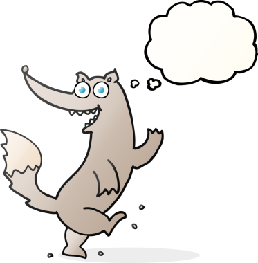 Serbest çizim düşünce balonu çizgi filmi mutlu kurt dansı bir insan tarafından çizildi.