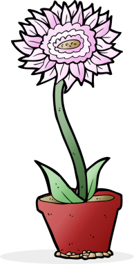 Bir insan tarafından kabın içinde çizilmiş karikatür çiçeği