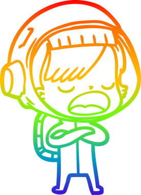 Gökkuşağı gradyan çizgi çizimi Bir insan tarafından çizilen açıklayan astronot kadın çizgi