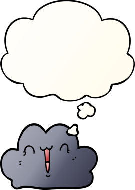 Düşünce baloncuğu olan sevimli çizgi film bulutu bir insan tarafından çizilmiş.