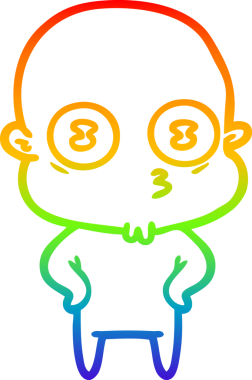 Gökkuşağı gradyan çizgi çizimi Bir insan tarafından çizilmiş garip kel uzay adamı