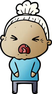 Bir insan tarafından çizilmiş kızgın yaşlı kadın çizgi filmi.