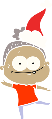 Bir insan tarafından çizilmiş Noel Baba şapkası giyen mutlu yaşlı bir kadının el resmi.