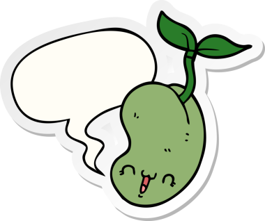 Bir insan tarafından çizilmiş konuşma kabarcığı çıkartmasıyla filizlenen sevimli çizgi film tohumu.